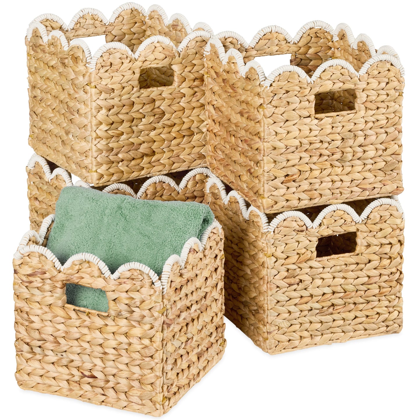 Scalloped 10.5 x 10.5in Hyacinth Storage Basket Set of 5 for convenient daily use