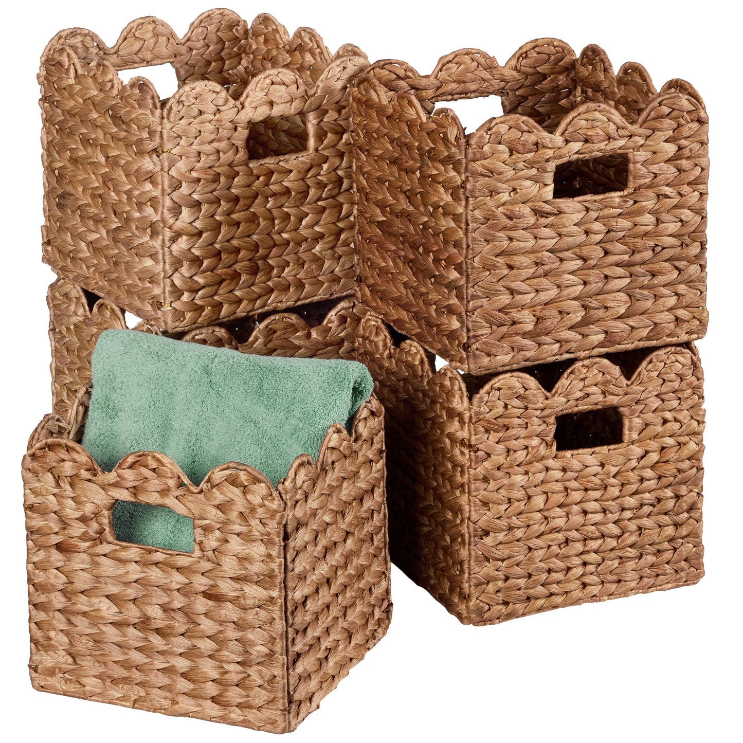 Scalloped 12x 12 Hyacinth Storage Basket Set of 5 for simple setup and everyday use