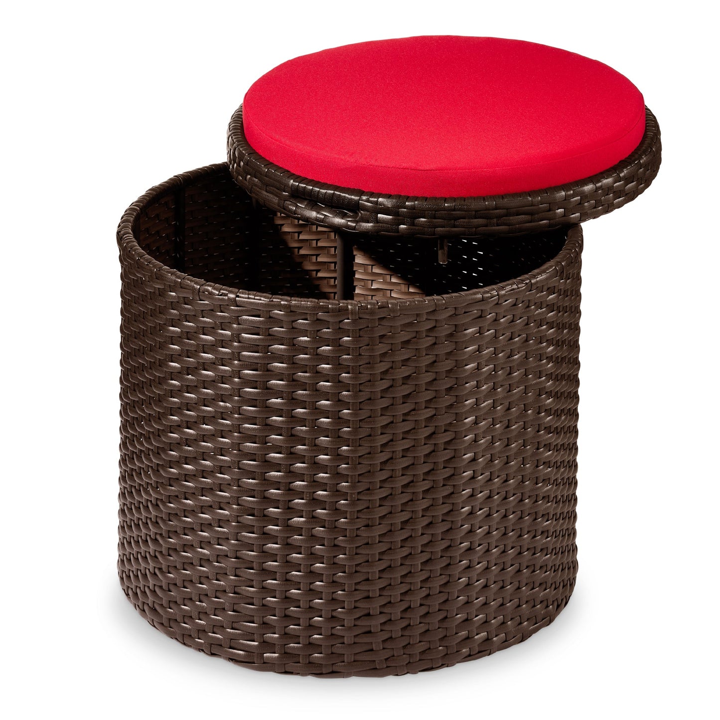 Round Wicker Ottoman Multipurpose Furniture with Removable Cushion for patio, backyard, and outdoor living