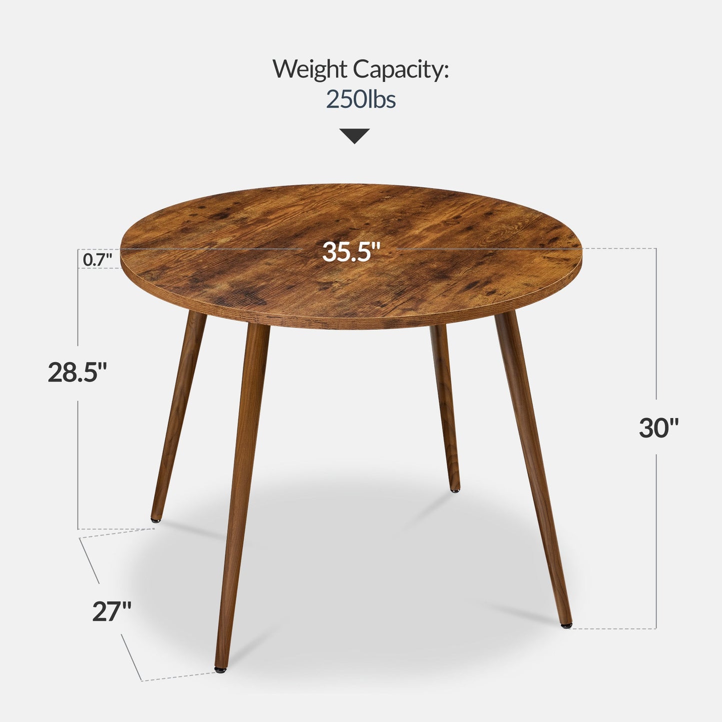 Round Mid-Century Modern 35.5in Dining Table Dinette for Home or Kitchen with Wood Finish Steel Legs for comfortable home living
