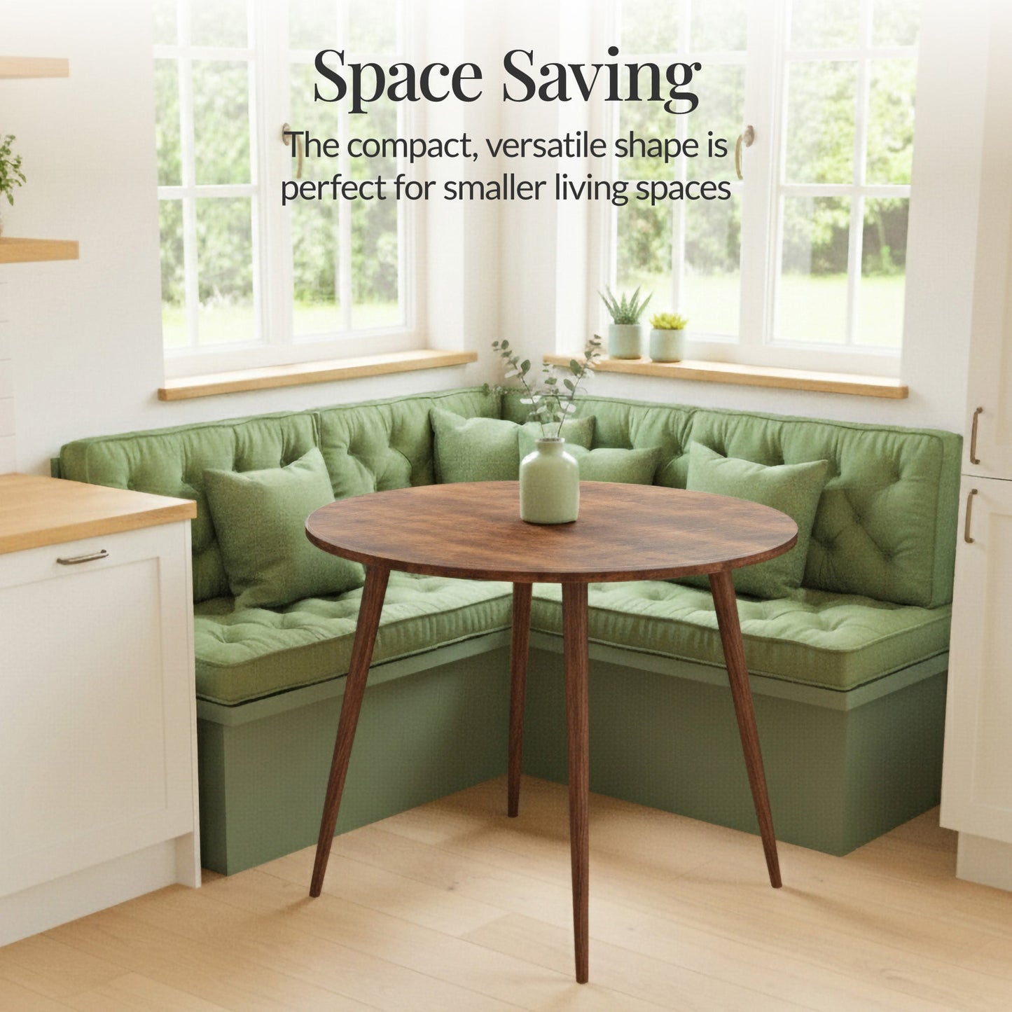 Round Mid-Century Modern 35.5in Dining Table Dinette for Home or Kitchen with Wood Finish Steel Legs for comfortable home living
