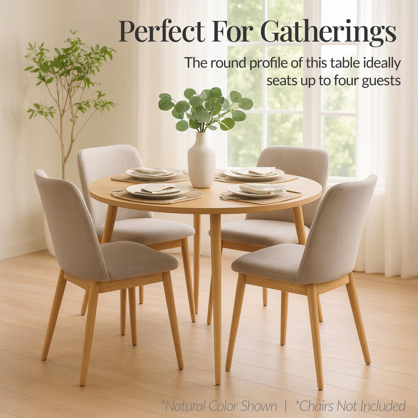 Round Mid-Century Modern 35.5in Dining Table Dinette for Home or Kitchen with Wood Finish Steel Legs for comfortable home living