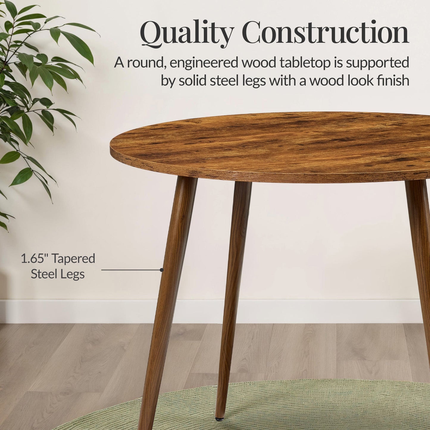 Round Mid-Century Modern 35.5in Dining Table Dinette for Home or Kitchen with Wood Finish Steel Legs for comfortable home living
