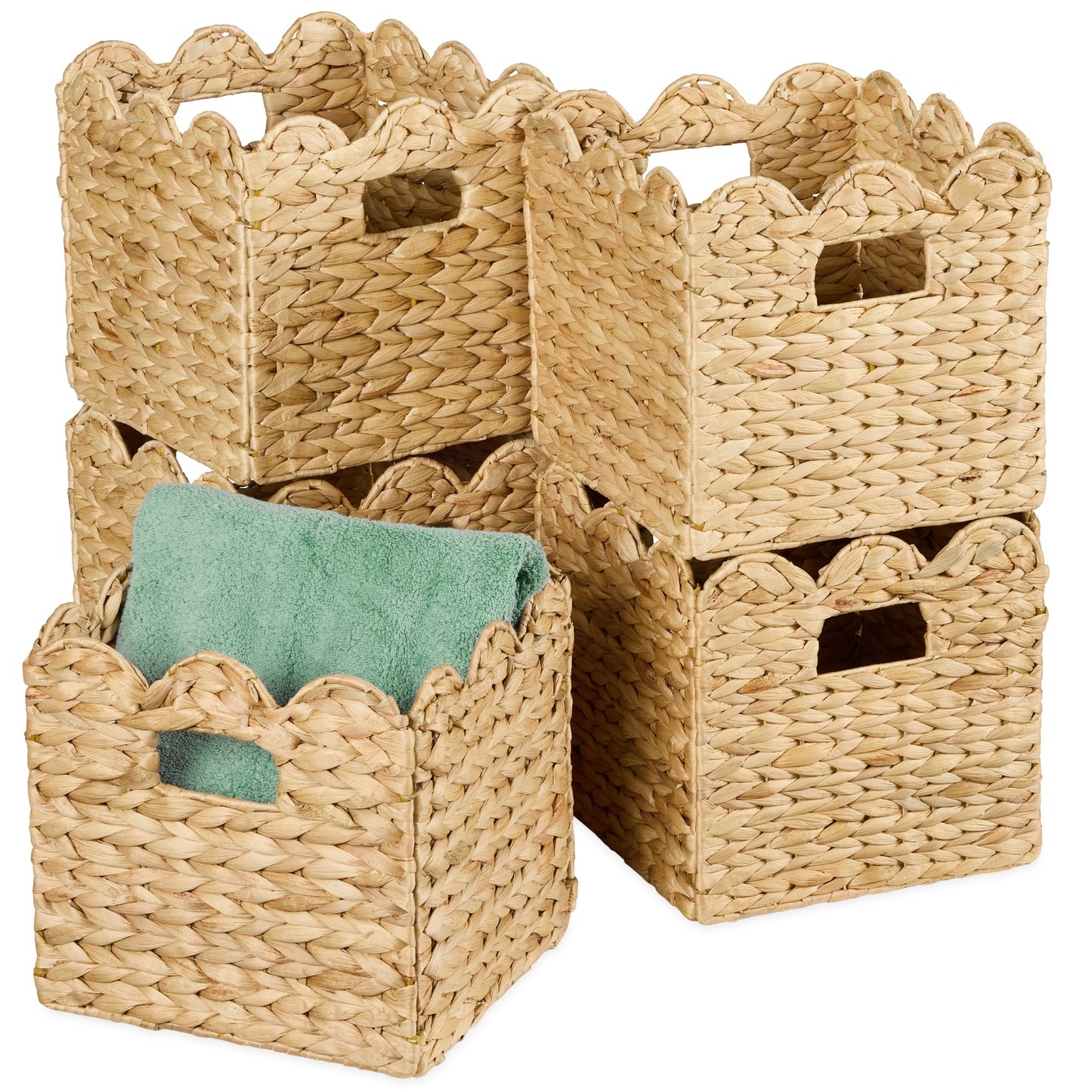 Scalloped 13 x 13in Hyacinth Storage Basket Set of 5 designed for comfortable, organized home spaces