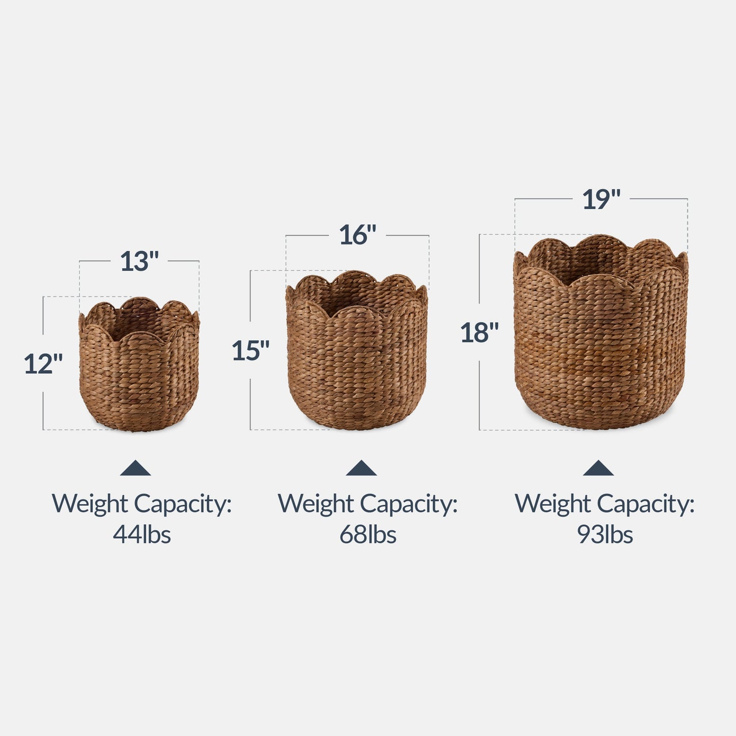 Scalloped 3PC Water Hyacinth Nesting Baskets with reliable function and style