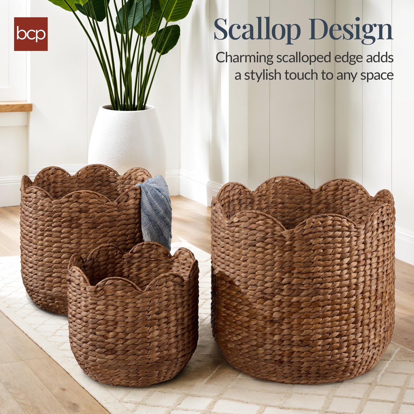 Scalloped 3PC Water Hyacinth Nesting Baskets with reliable function and style