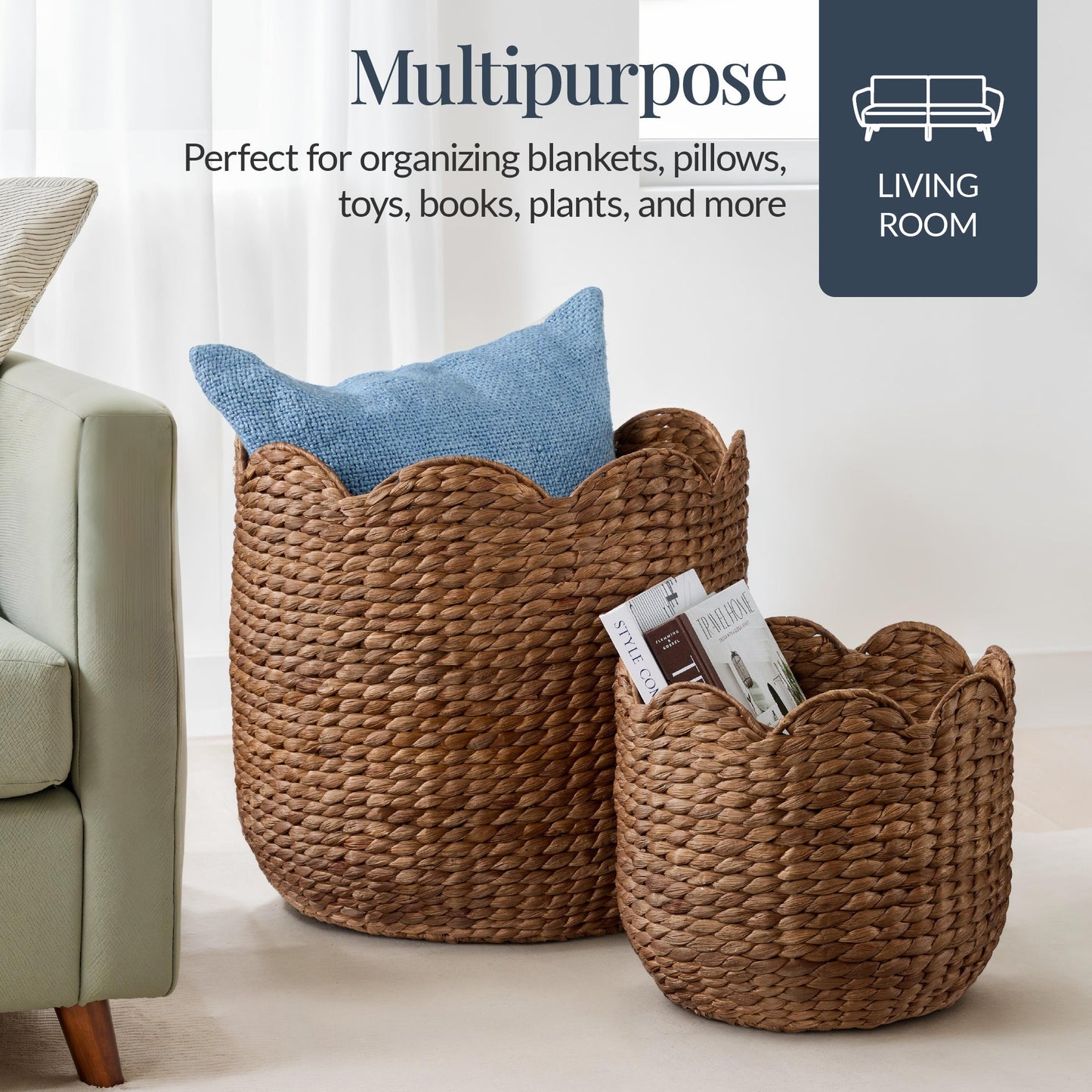 Scalloped 3PC Water Hyacinth Nesting Baskets with reliable function and style