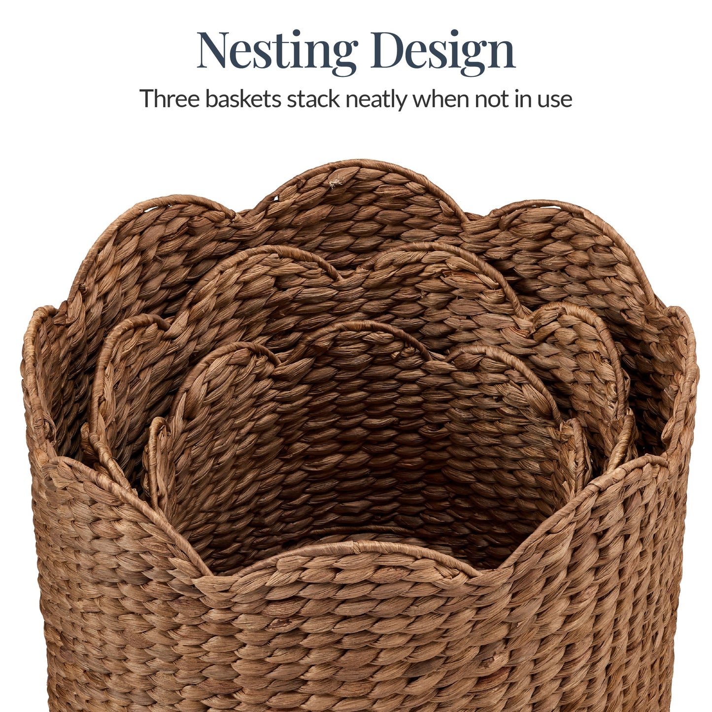 Scalloped 3PC Water Hyacinth Nesting Baskets with reliable function and style