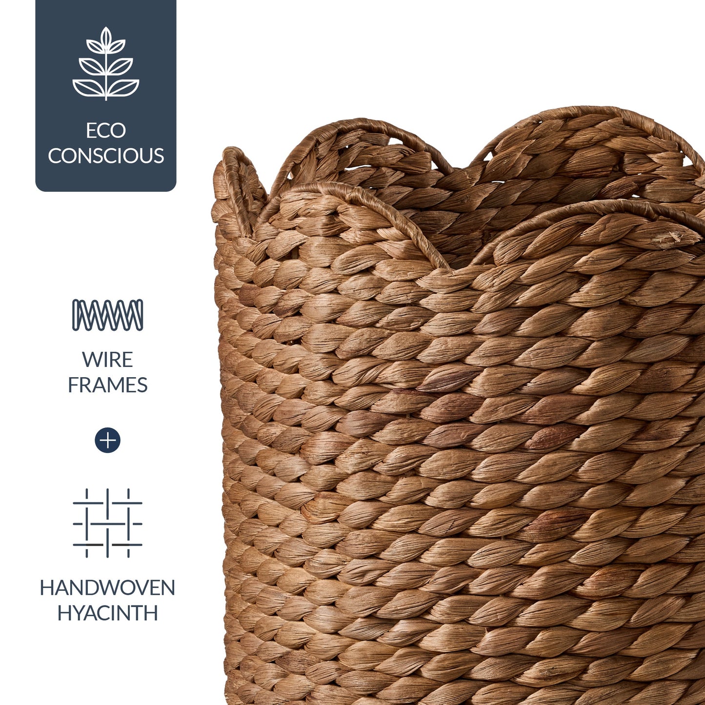 Scalloped 3PC Water Hyacinth Nesting Baskets with reliable function and style