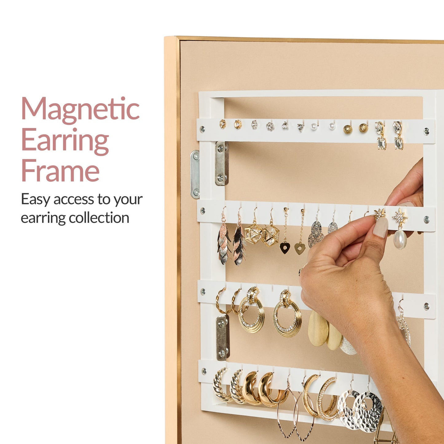 Rotating Mirror with Storage Cabinet Swivel Jewelry Armoire Shelves Hooks with practical style for home spaces