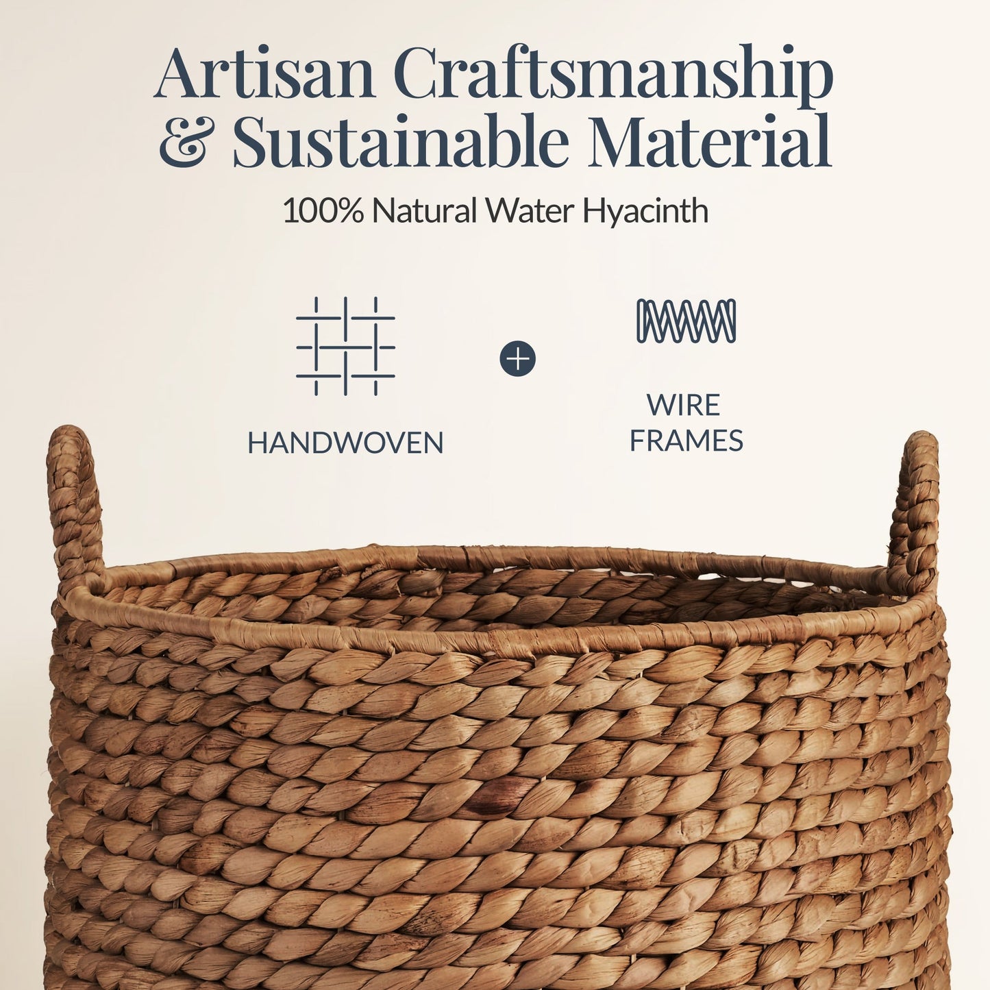 Round Storage Basket with Handles Handwoven Water Hyacinth Tote with reliable function and style