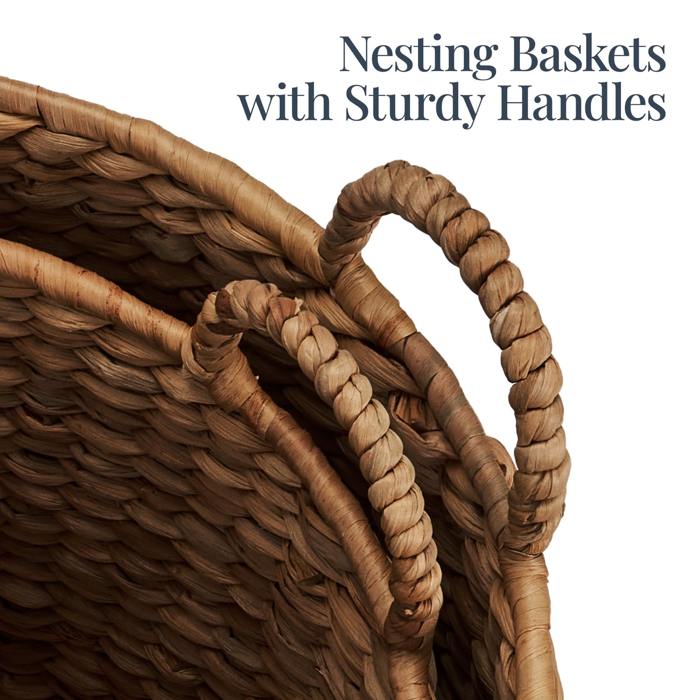 Round Storage Basket with Handles Handwoven Water Hyacinth Tote with reliable function and style