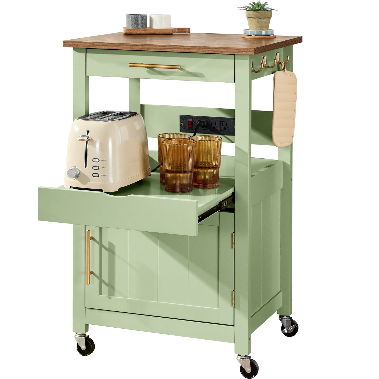Rolling Kitchen Island Cart Cabinet with Drawer Sliding Tray Outlet Wheels designed for everyday comfort and storage