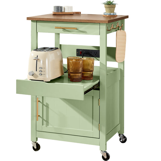 Rolling Kitchen Island Cart Cabinet with Drawer Sliding Tray Outlet Wheels designed for everyday comfort and storage