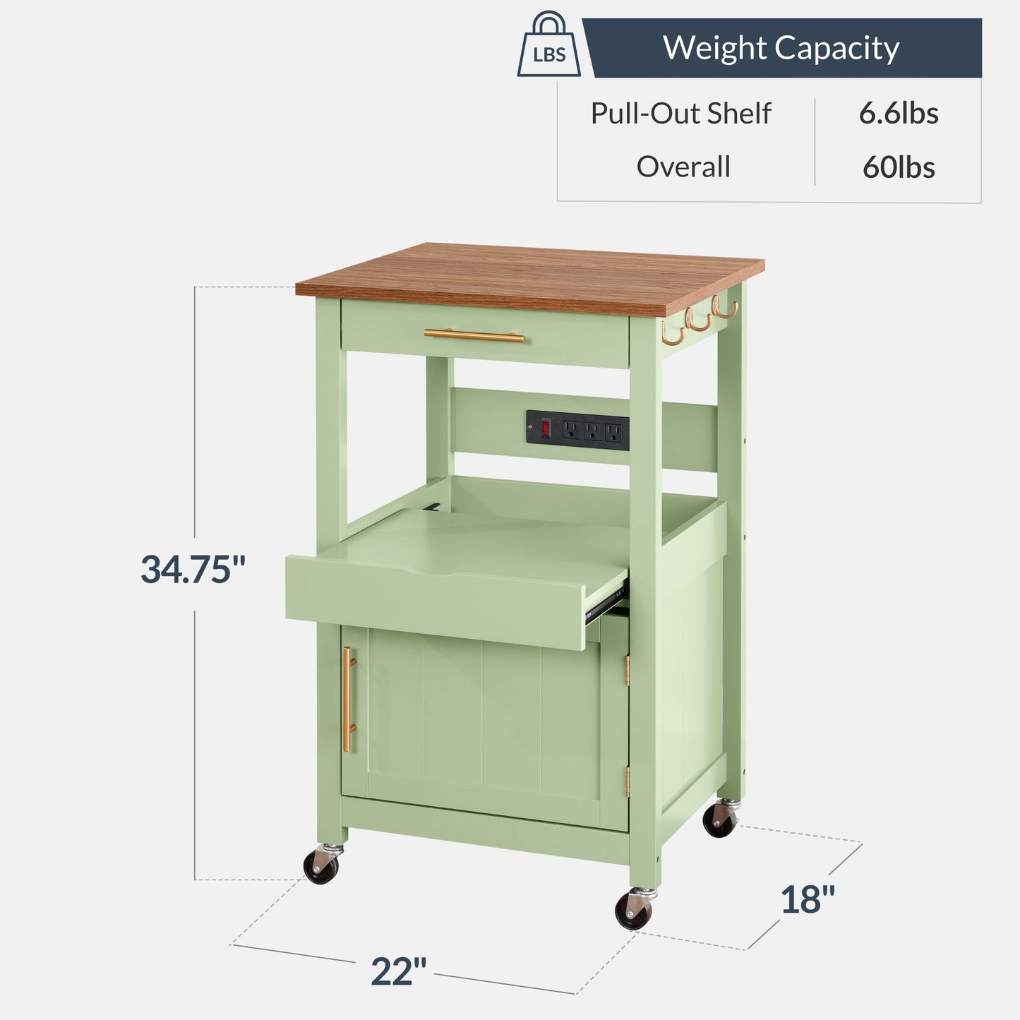 Rolling Kitchen Island Cart Cabinet with Drawer Sliding Tray Outlet Wheels designed for everyday comfort and storage