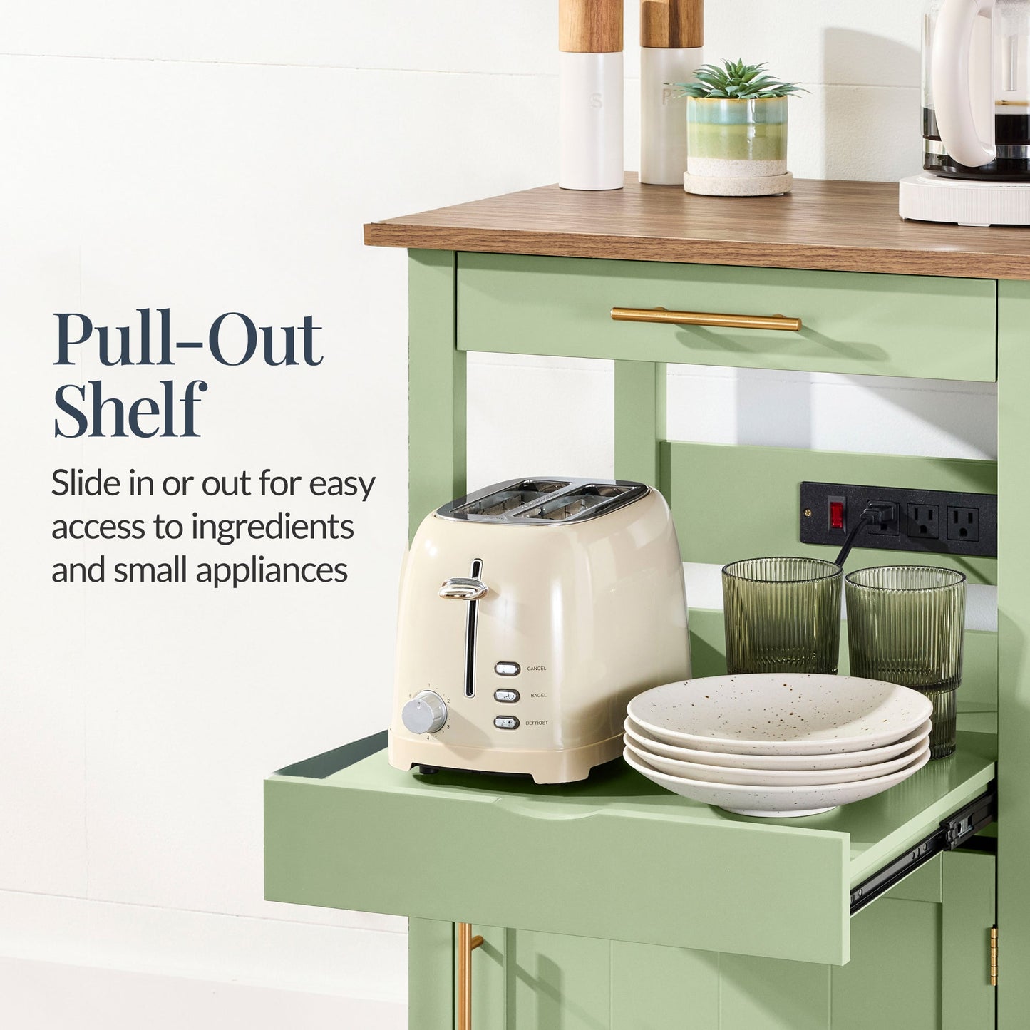 Rolling Kitchen Island Cart Cabinet with Drawer Sliding Tray Outlet Wheels designed for everyday comfort and storage