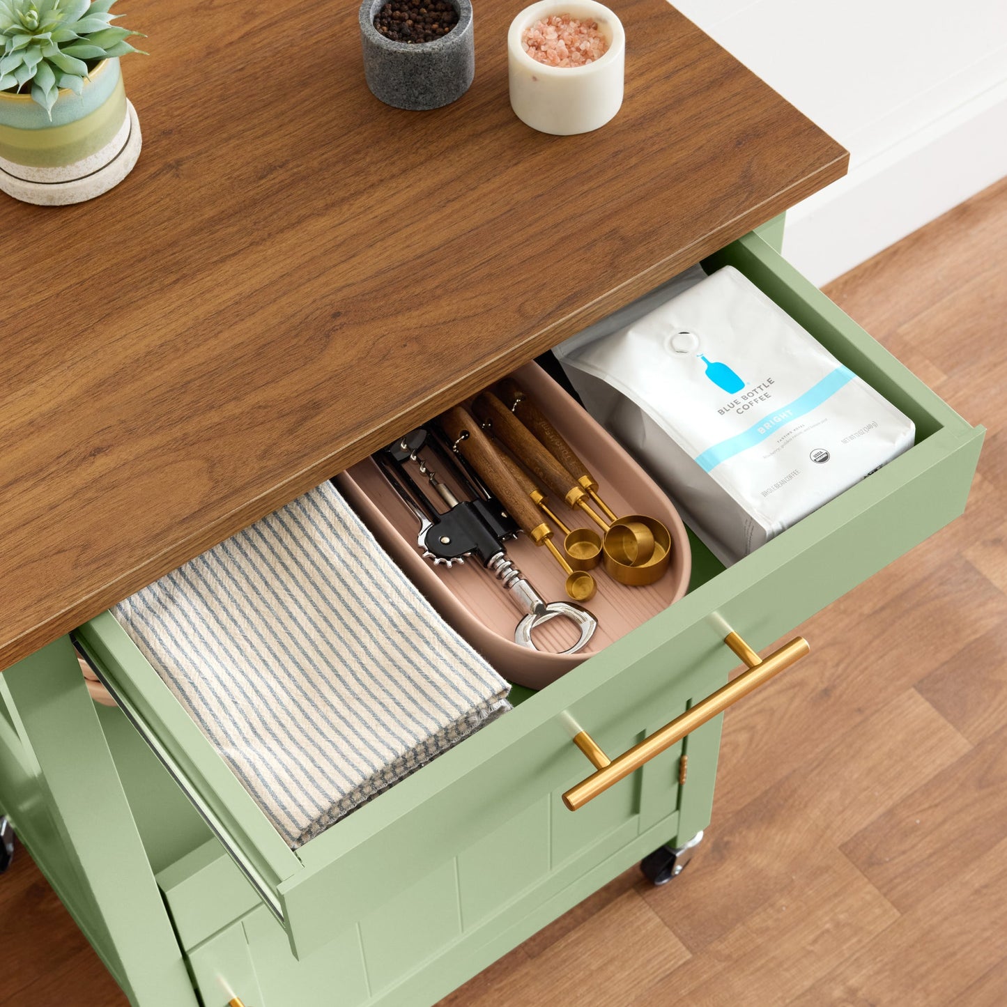 Rolling Kitchen Island Cart Cabinet with Drawer Sliding Tray Outlet Wheels designed for everyday comfort and storage