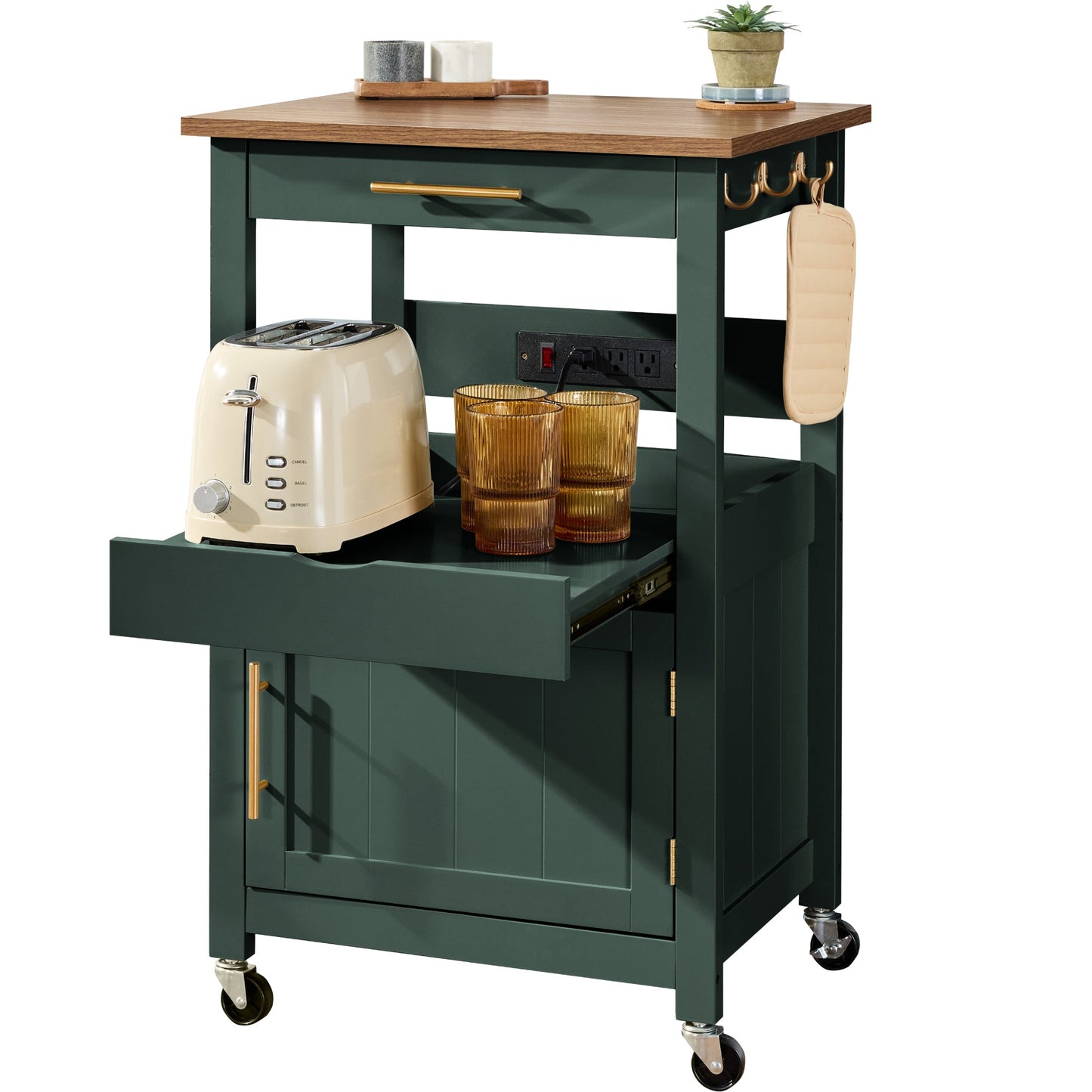 Rolling Kitchen Island Cart Cabinet with Drawer Sliding Tray Outlet Wheels designed for everyday comfort and storage