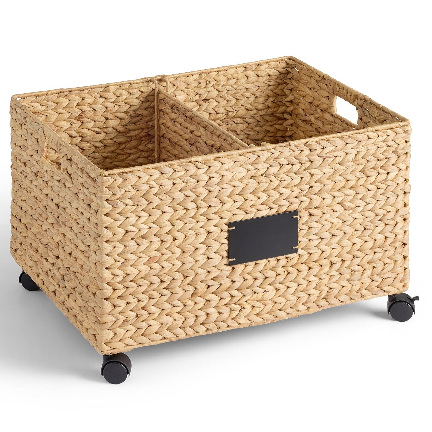 Rolling Pantry Storage Basket Organizer with Chalkboard Label Handles Removable Divider - Chestnut for home, family, and everyday needs
