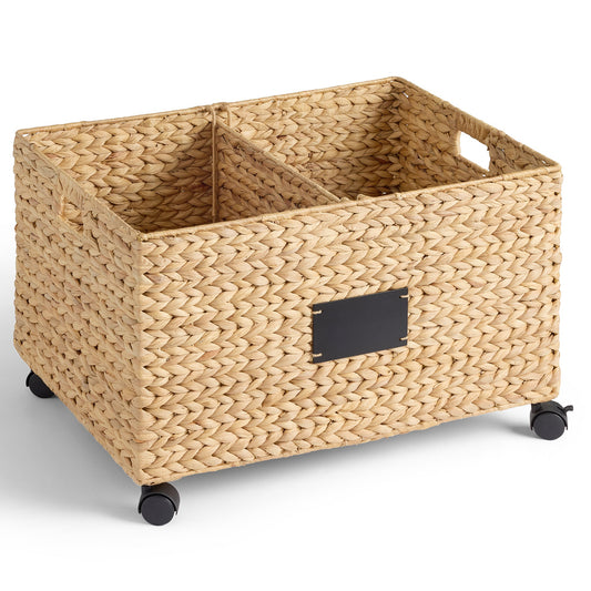Rolling Pantry Storage Basket Organizer with Chalkboard Label Handles Removable Divider - Chestnut for home, family, and everyday needs