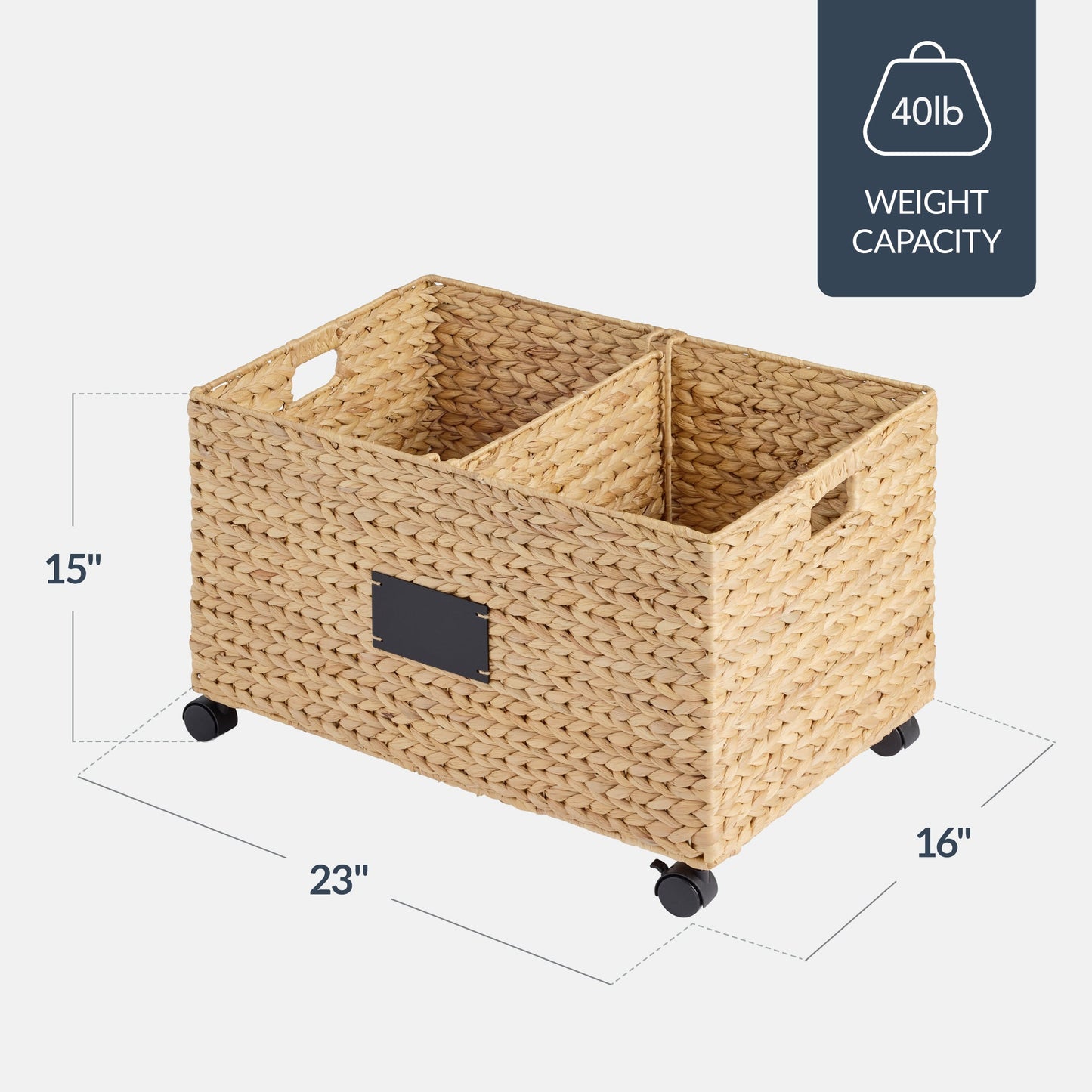 Rolling Pantry Storage Basket Organizer with Chalkboard Label Handles Removable Divider - Chestnut for home, family, and everyday needs