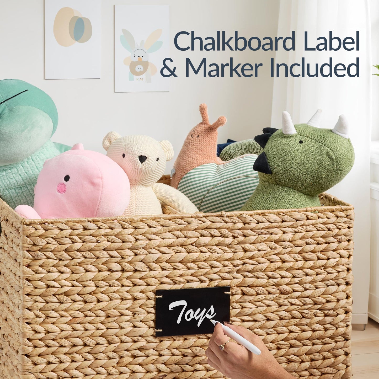 Rolling Pantry Storage Basket Organizer with Chalkboard Label Handles Removable Divider - Chestnut for home, family, and everyday needs