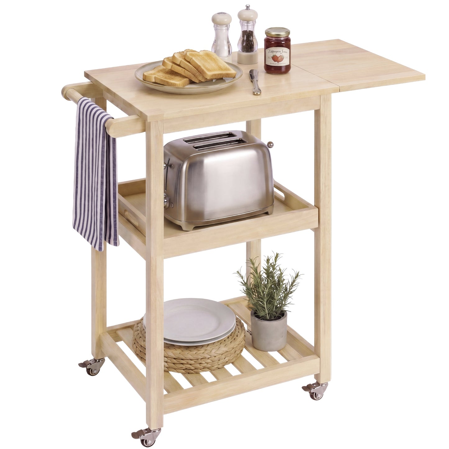 Rolling Kitchen Island Cart with Drop Leaf Extension Solid Wood with dependable design for comfortable, organized home spaces