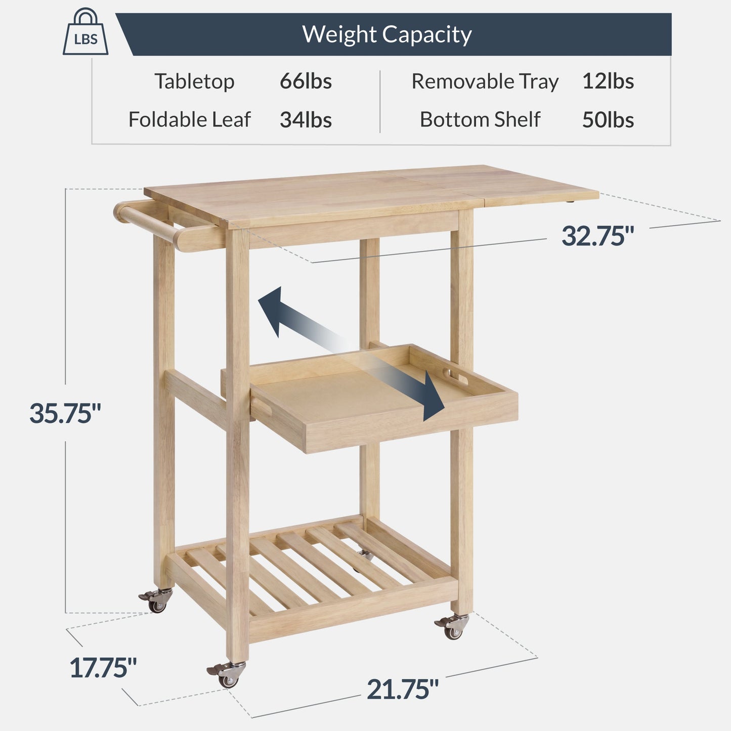 Rolling Kitchen Island Cart with Drop Leaf Extension Solid Wood with dependable design for comfortable, organized home spaces
