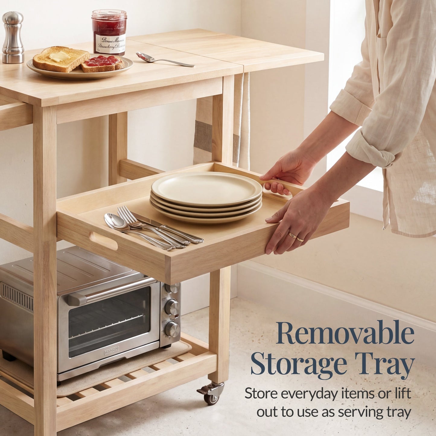 Rolling Kitchen Island Cart with Drop Leaf Extension Solid Wood with dependable design for comfortable, organized home spaces