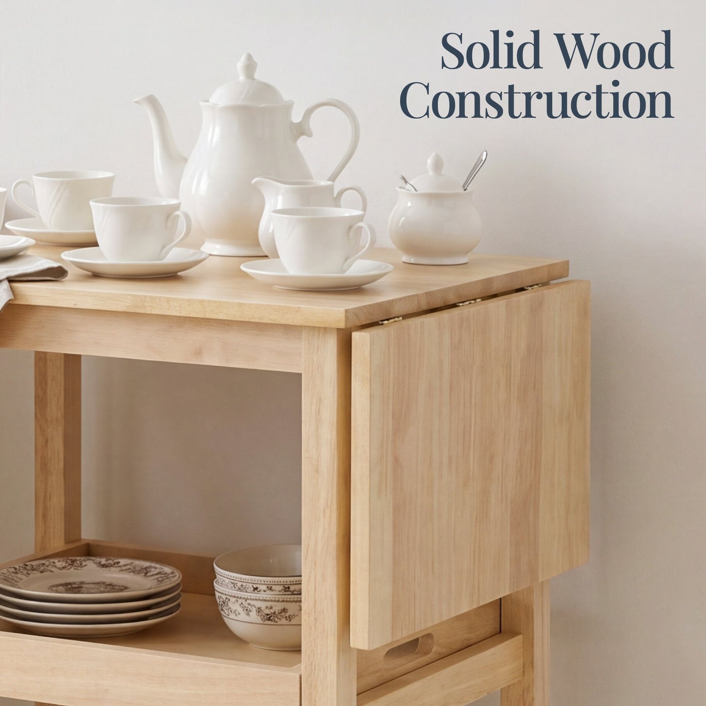 Rolling Kitchen Island Cart with Drop Leaf Extension Solid Wood with dependable design for comfortable, organized home spaces