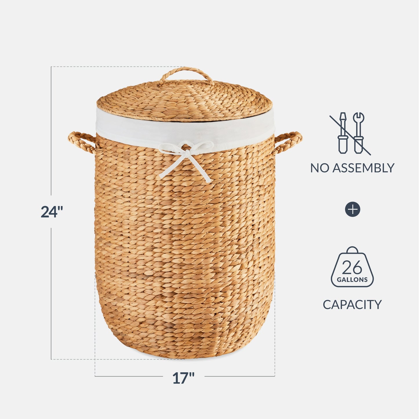 Round Laundry Hamper with Lid with Handles and Removable Liner for simple setup and everyday use