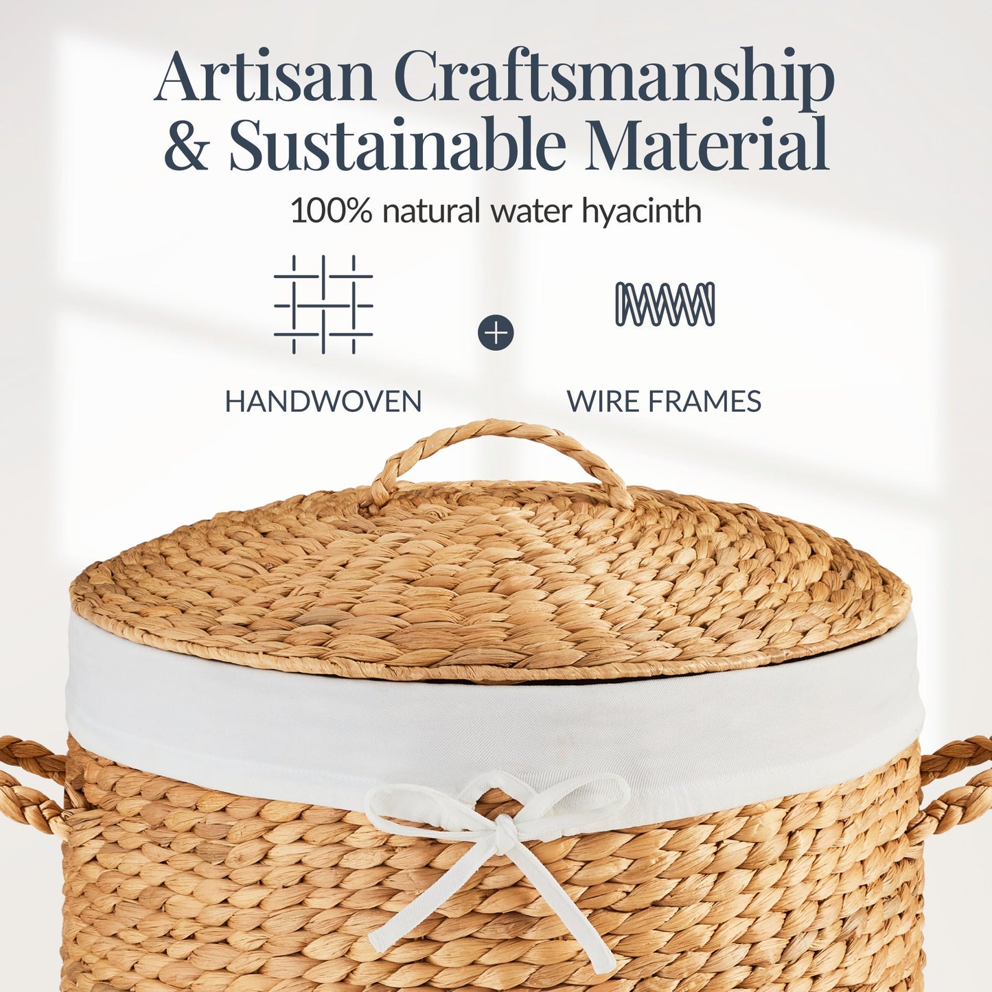 Round Laundry Hamper with Lid with Handles and Removable Liner for simple setup and everyday use