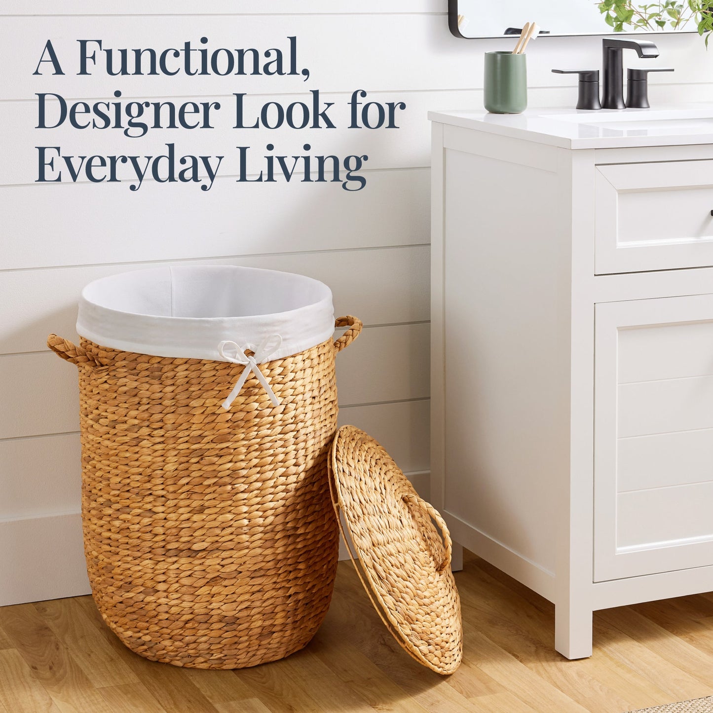 Round Laundry Hamper with Lid with Handles and Removable Liner for simple setup and everyday use