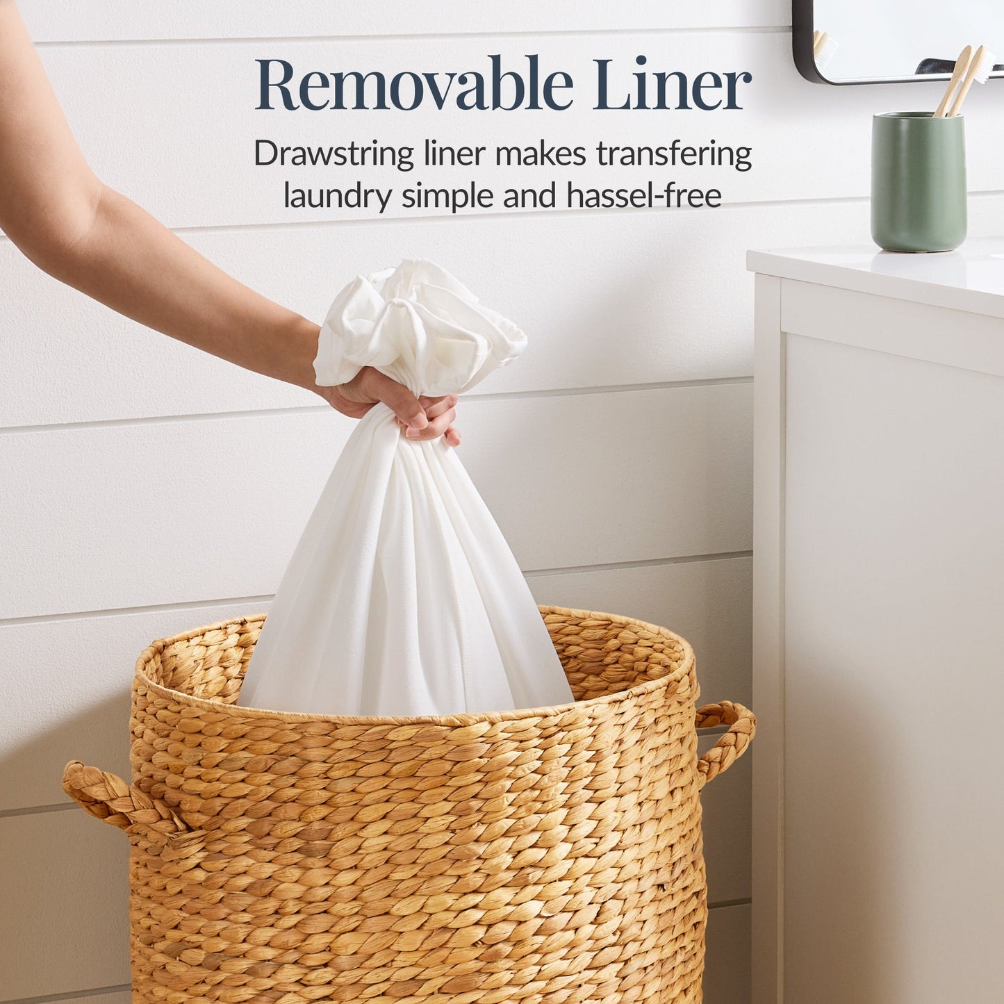Round Laundry Hamper with Lid with Handles and Removable Liner for simple setup and everyday use