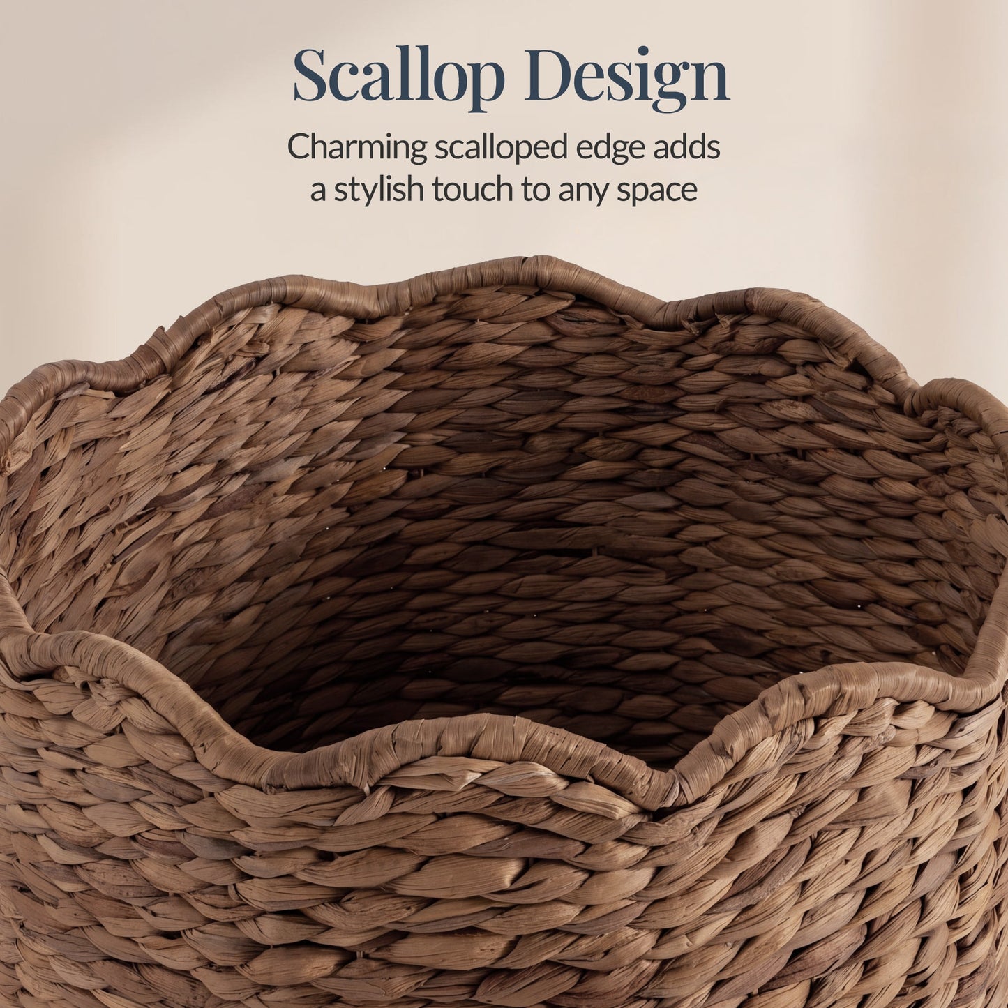Scalloped Large Round Laundry Hamper Handwoven Laundry Basket for convenient daily use