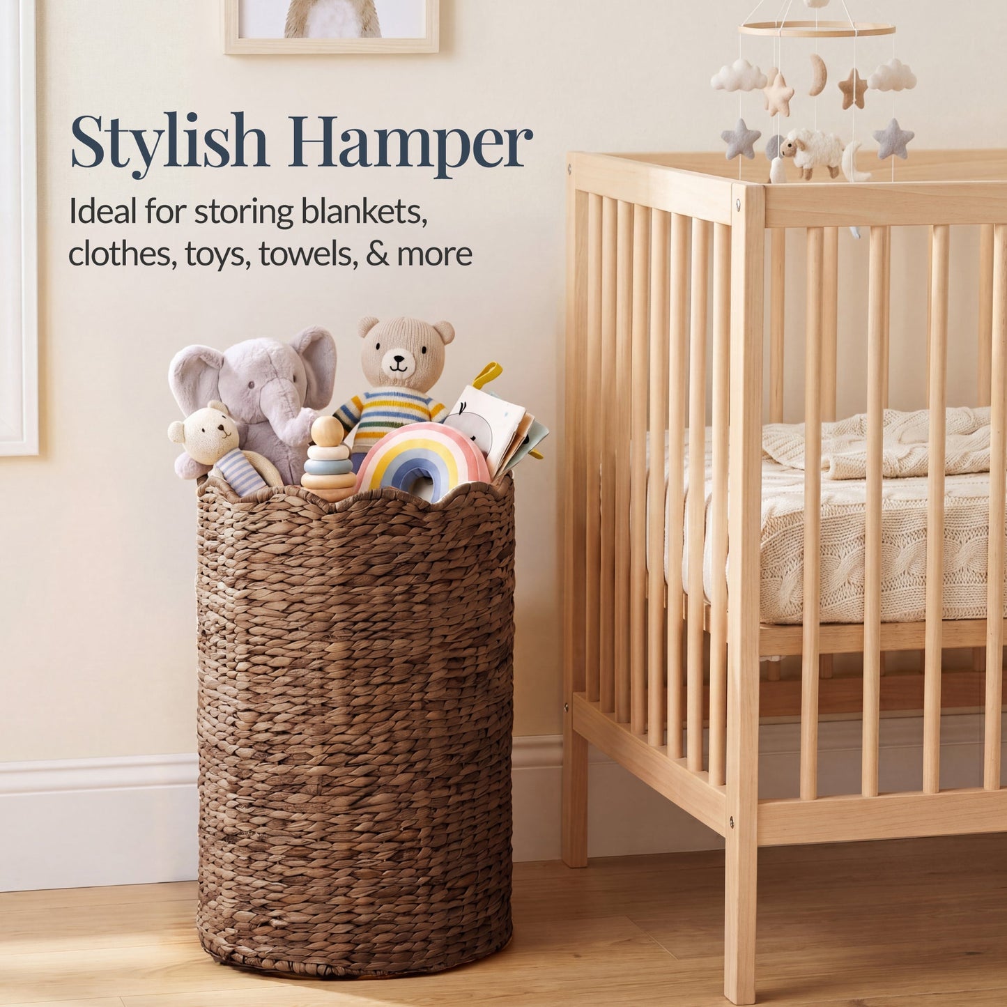 Scalloped Large Round Laundry Hamper Handwoven Laundry Basket for convenient daily use