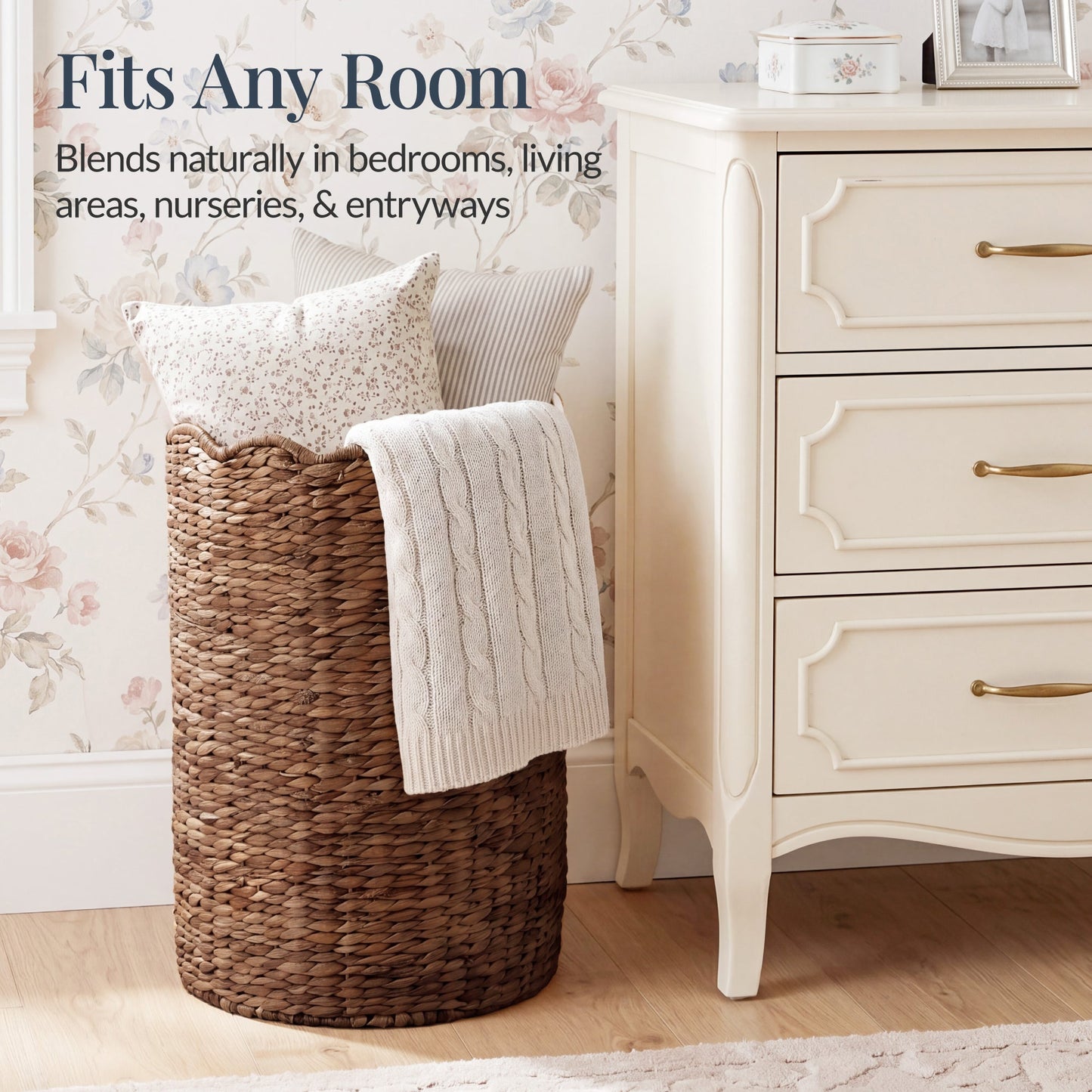 Scalloped Large Round Laundry Hamper Handwoven Laundry Basket for convenient daily use