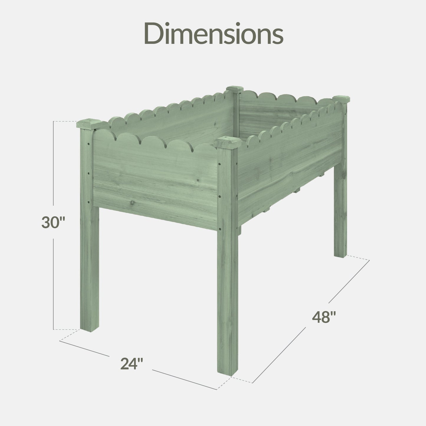 Raised Garden Bed Scalloped Elevated Wooden Planter Box - 48x24x30in with practical outdoor-ready details