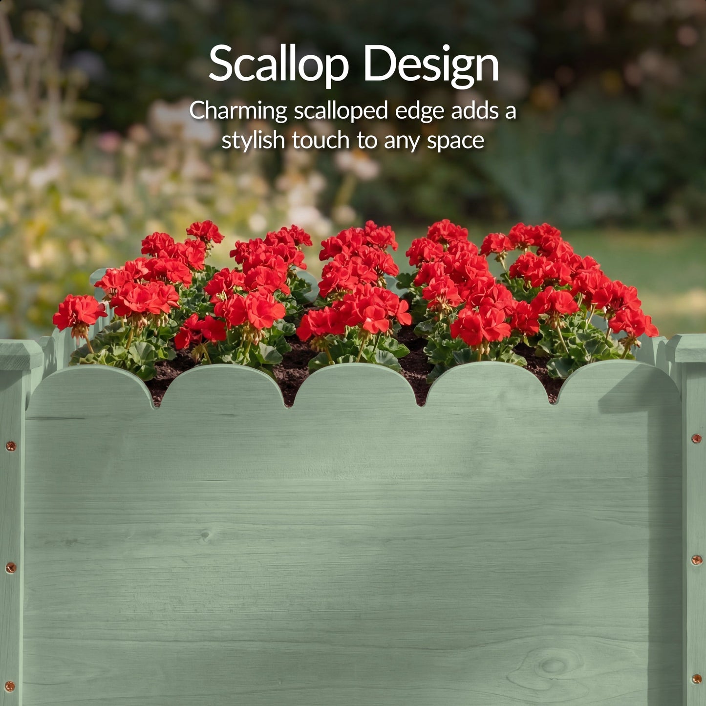 Raised Garden Bed Scalloped Elevated Wooden Planter Box - 48x24x30in with practical outdoor-ready details