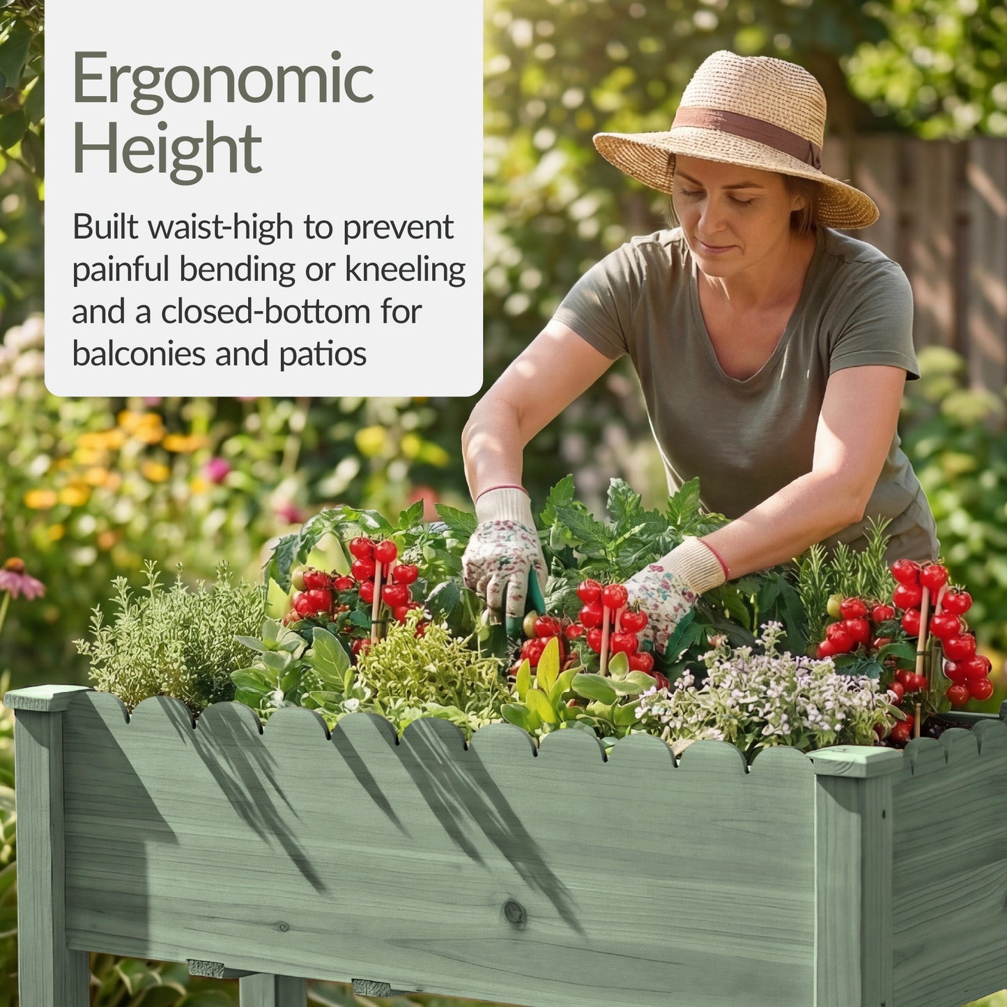 Raised Garden Bed Scalloped Elevated Wooden Planter Box - 48x24x30in with practical outdoor-ready details