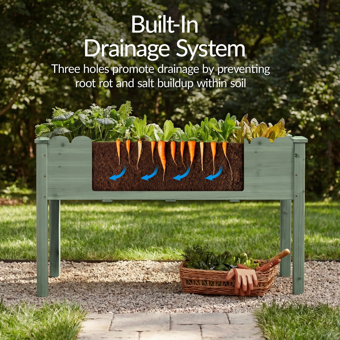 Raised Garden Bed Scalloped Elevated Wooden Planter Box - 48x24x30in with practical outdoor-ready details
