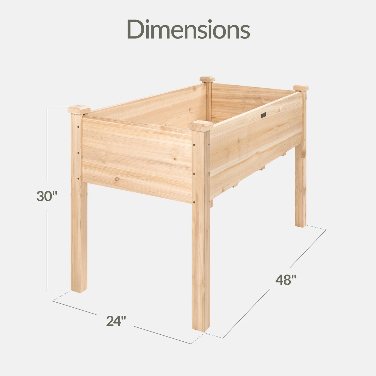 Raised Garden Bed Elevated Wooden Planter Box with Foot Caps - 48x24x30in designed for patio and backyard use