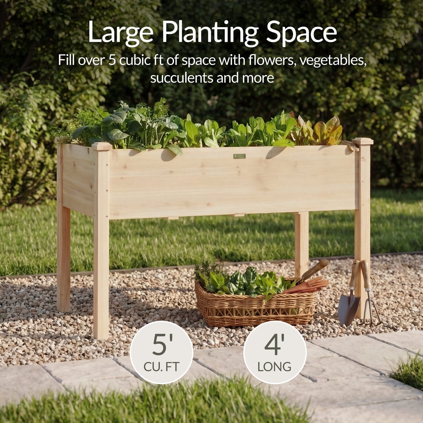 Raised Garden Bed Elevated Wooden Planter Box with Foot Caps - 48x24x30in designed for patio and backyard use
