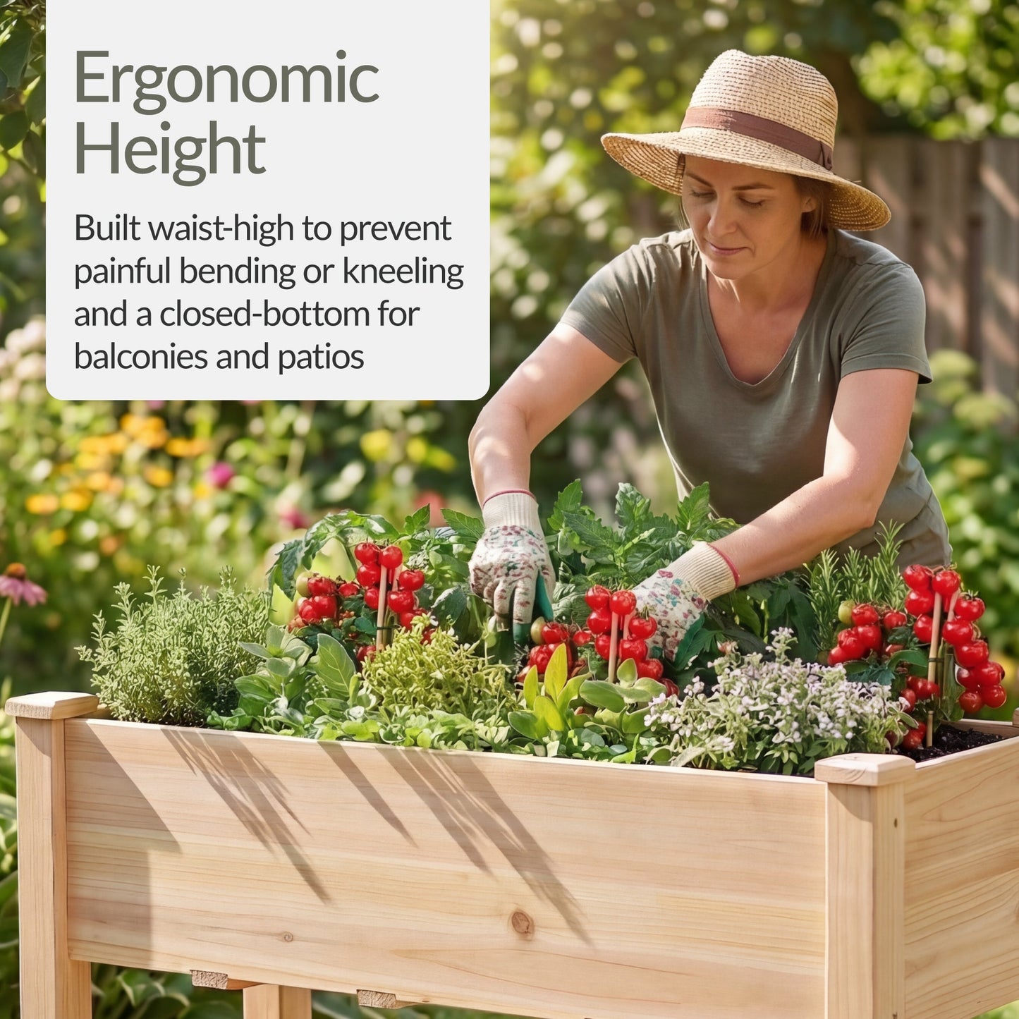 Raised Garden Bed Elevated Wooden Planter Box with Foot Caps - 48x24x30in designed for patio and backyard use