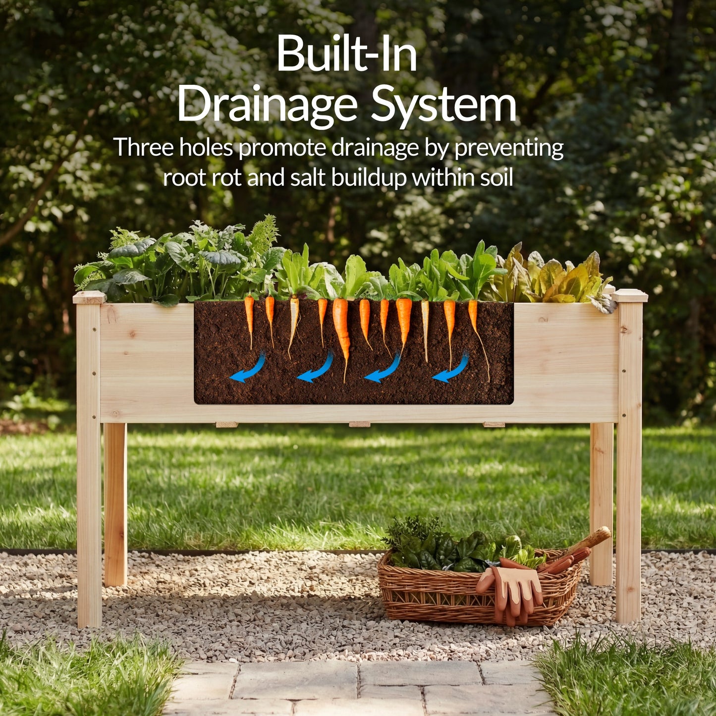 Raised Garden Bed Elevated Wooden Planter Box with Foot Caps - 48x24x30in designed for patio and backyard use