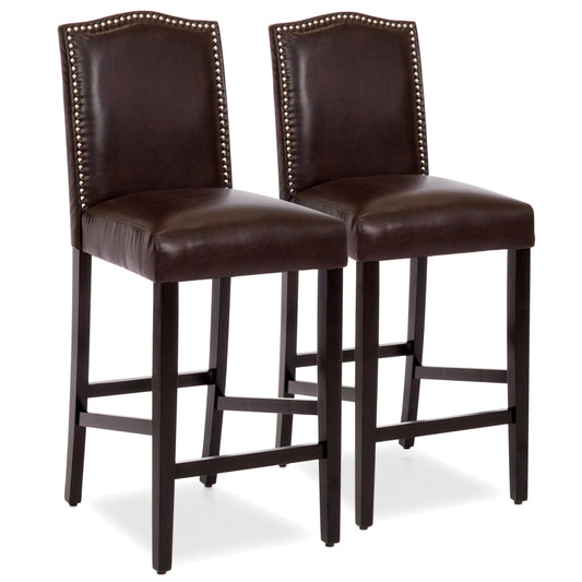 Set of 2 30in Faux Leather Counter Height Bar Stools with Studded Trim Back designed for comfortable, organized home spaces
