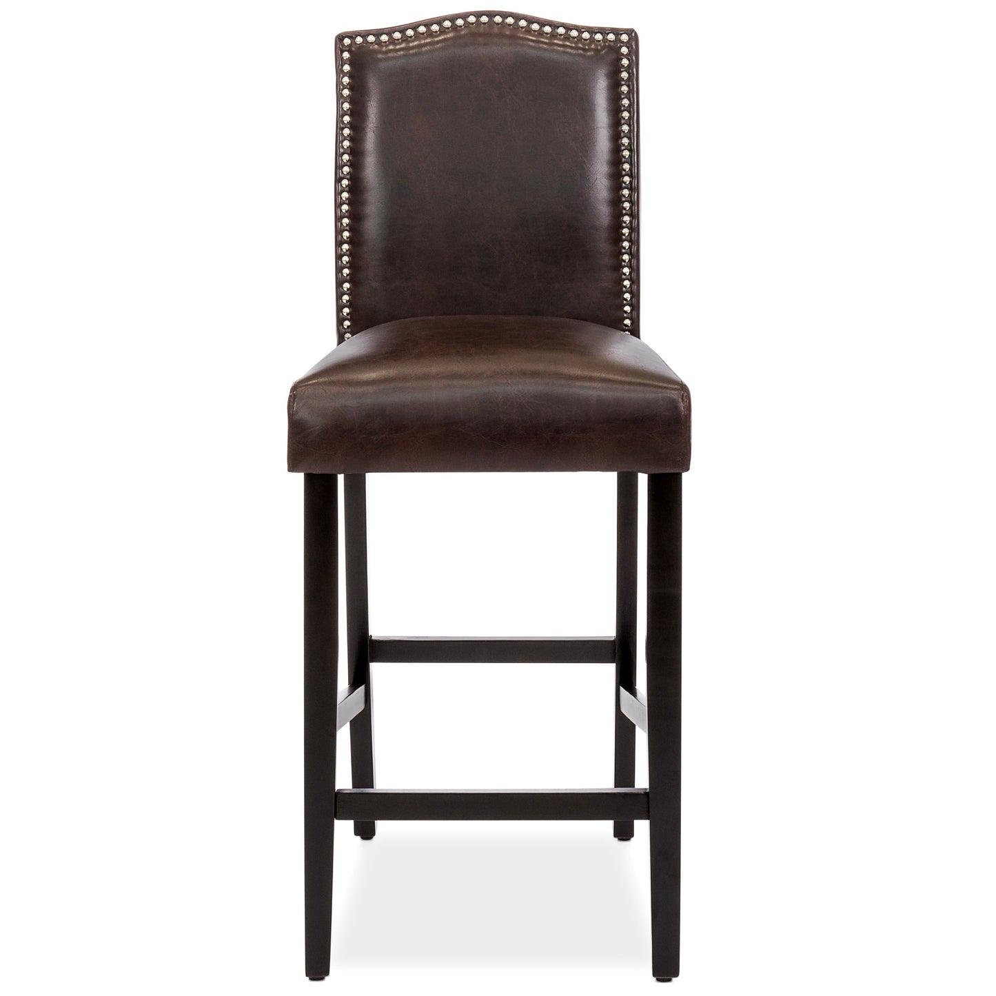 Set of 2 30in Faux Leather Counter Height Bar Stools with Studded Trim Back designed for comfortable, organized home spaces