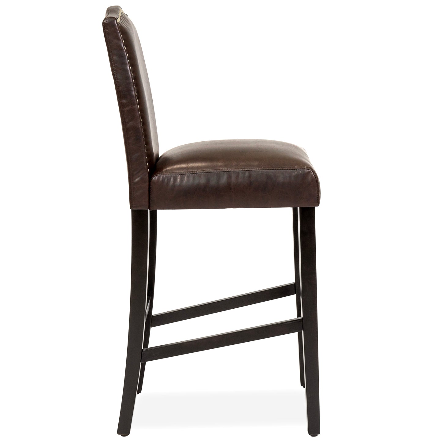 Set of 2 30in Faux Leather Counter Height Bar Stools with Studded Trim Back designed for comfortable, organized home spaces