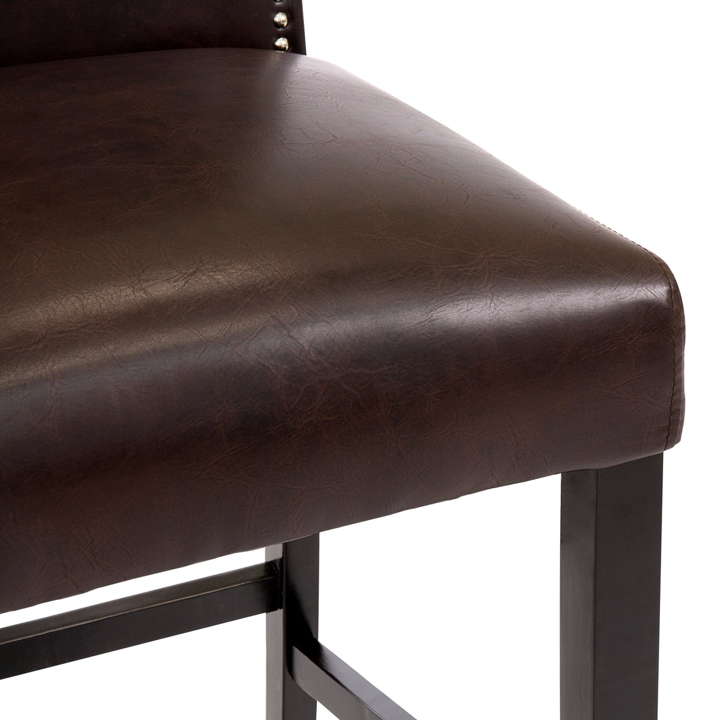 Set of 2 30in Faux Leather Counter Height Bar Stools with Studded Trim Back designed for comfortable, organized home spaces