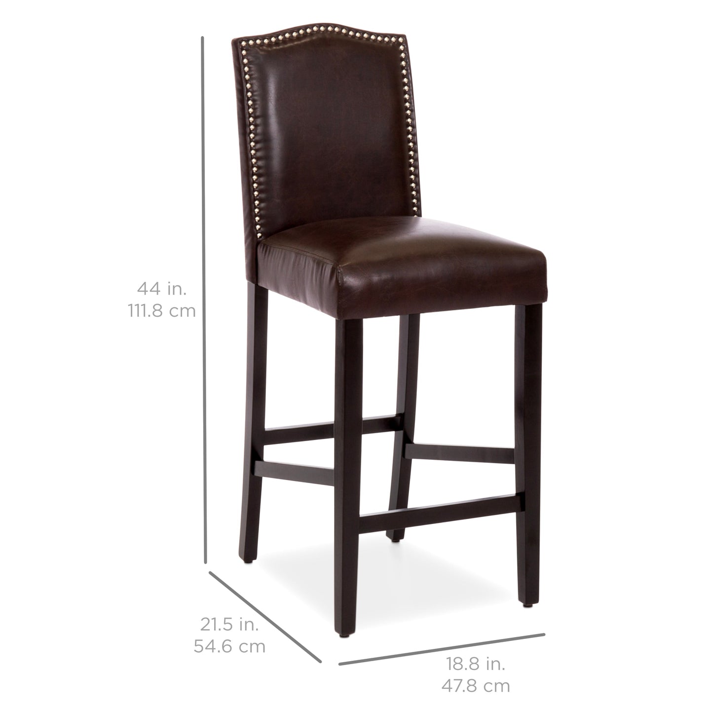 Set of 2 30in Faux Leather Counter Height Bar Stools with Studded Trim Back designed for comfortable, organized home spaces